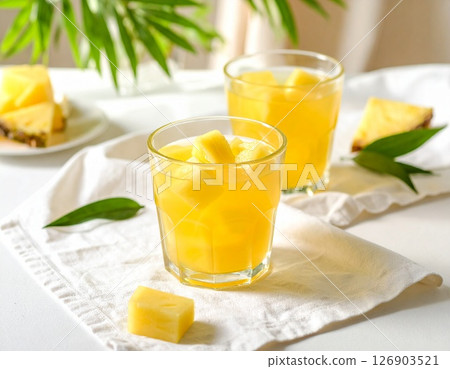 Pineapple jelly in a glass sparkling in the morning light 126903521