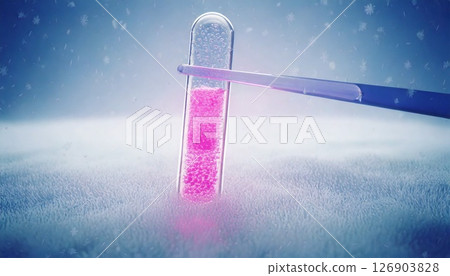 3D illustration of egg freezing and stem cell cryopreservation in a test tube Cell freezing Medical material 126903828