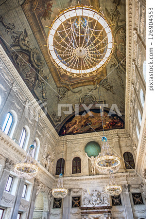 Opulent Hall Chandeliers and Art 126904553