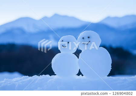 在一個多雪的領域的一個雪人 126904802
