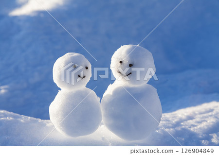 在一個多雪的領域的一個雪人 在一個多雪的領域的一個雪人 126904849