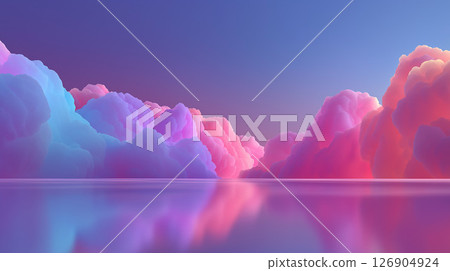 A landscape illustration of colorful mountains enveloped in a fantastic sunrise 126904924