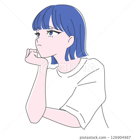 Illustration of a girl resting her chin on her hand and worrying about something Illustration of a girl resting her chin on her hand and worrying about something 126904987