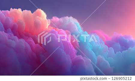 數位插圖背景圖像，描繪了一片夢幻般的天空和彩虹色的雲彩 126905212