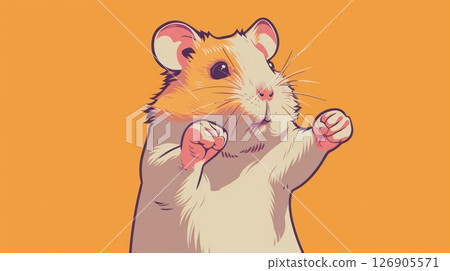 A cute hamster illustration with a vibrant orange background, showcasing the charming features of this small pet. 126905571