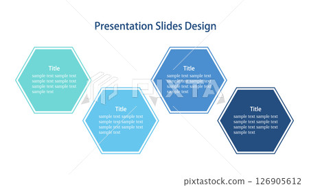 Hexagon four elements infographic 16:9 presentation slide vector template Hexagon four elements infographic 16:9 presentation slide vector template 126905612
