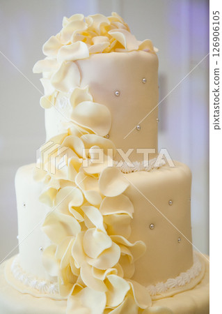 A large, luxurious cake with a sophisticated, adult feel. 126906105