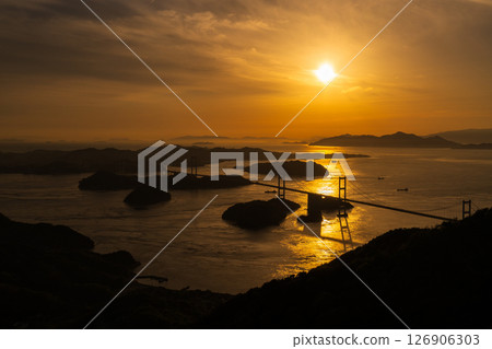 《Ehime Prefecture》Sunset over the Kurushima Kaikyo Bridge and the view from Kirosan Observatory 《Ehime Prefecture》Sunset over the Kurushima Kaikyo Bridge and the view from Kirosan Observatory 126906303
