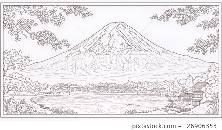 Coloring book Mount Fuji scenery 126906353