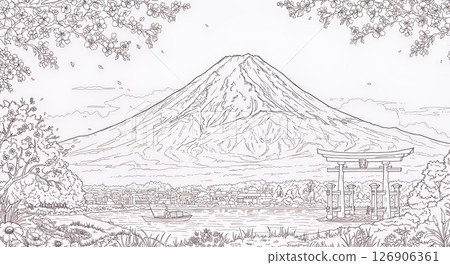 Coloring book Mount Fuji scenery Coloring book Mount Fuji scenery 126906361
