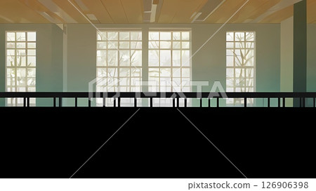 Game background: View from the second floor landing of the gymnasium 126906398