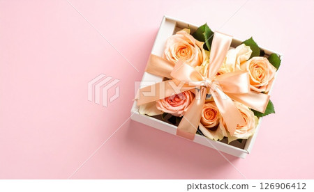 Gorgeous gift box with roses and ribbon 126906412