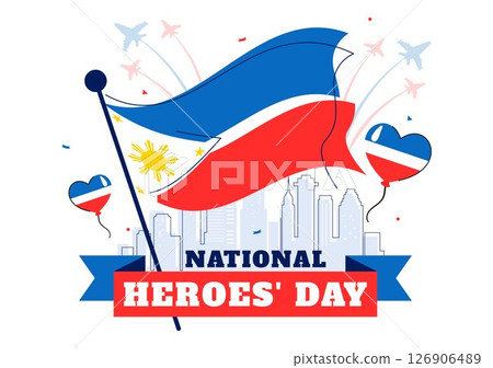 Philippines Heroes Day Vector Illustration to Commemorate and Honor National Heroes with a Waving Flag and Ribbon for a Patriotic Holiday Celebration Philippines Heroes Day Vector Illustration to Commemorate and Honor National Heroes with a Waving Flag and Ribbon for a Patriotic Holiday Celebration 126906489