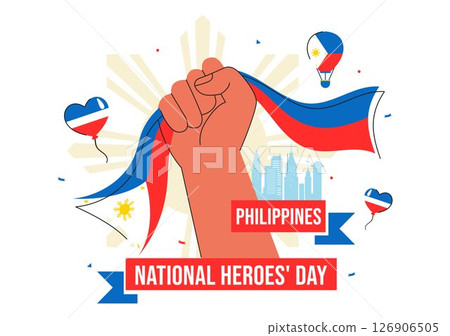 Philippines Heroes Day Vector Illustration to Commemorate and Honor National Heroes with a Waving Flag and Ribbon for a Patriotic Holiday Celebration Philippines Heroes Day Vector Illustration to Commemorate and Honor National Heroes with a Waving Flag and Ribbon for a Patriotic Holiday Celebration 126906505