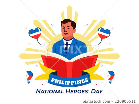 Philippines Heroes Day Vector Illustration to Commemorate and Honor National Heroes with a Waving Flag and Ribbon for a Patriotic Holiday Celebration 126906511