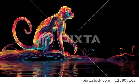 霓虹猴子在樹枝上嬉戲的活力 126907102