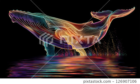 The majesty of a neon whale leaping across the water The majesty of a neon whale leaping across the water 126907106