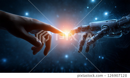 人工智慧與人類指尖融合的未來象徵 人工智慧與人類指尖融合的未來象徵 126907128