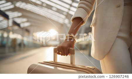 Hands of a woman waiting for departure at the airport 126907246