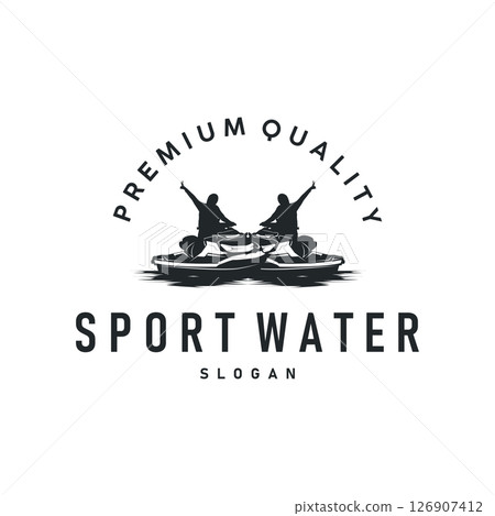 water sport jet ski logo design extreme ocean sport with simple concept black silhouette and vintage retro water racing illustration template symbol 126907412