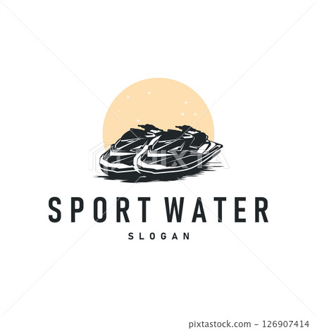 water sport jet ski logo design extreme ocean sport with simple concept black silhouette and vintage retro water racing illustration template symbol 126907414