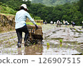 A rice terrace owner planting rice 126907515
