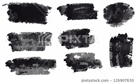 Black Ink Brush Stroke. Isolated on White Background. A bold black brush stroke with rough texture, isolated on a white background. 126907630