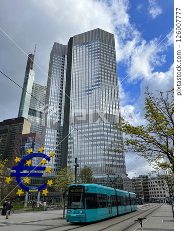A tram in front of the European Central Bank 126907777