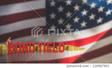 The Bond yields and coins on USA flag for Business concept 3d Rendering. The Bond yields and coins on USA flag for Business concept 3d Rendering. 126907901