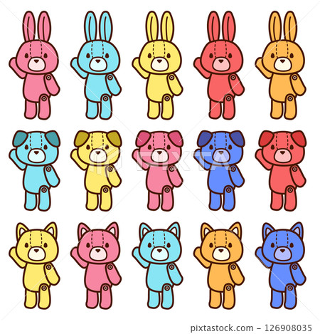 Adorable stuffed animal set Animal Cute Pink Cyan Yellow Red Blue Orange Adorable stuffed animal set Animal Cute Pink Cyan Yellow Red Blue Orange 126908035