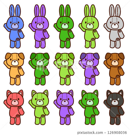 Adorable stuffed animal set Animal Cute Black Grey Brown Purple Green Adorable stuffed animal set Animal Cute Black Grey Brown Purple Green 126908036