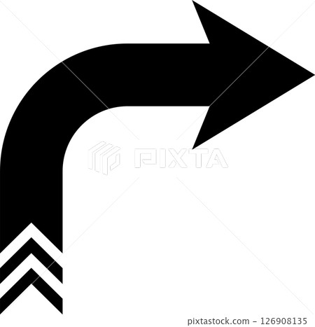 黑色V型條紋尾部右轉彎箭頭 黑色V型條紋尾部右轉彎箭頭 126908135