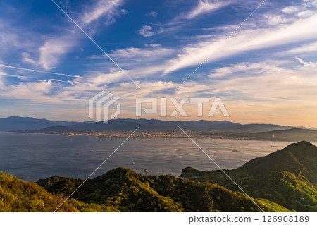 《Ehime Prefecture》Sunset over the Kurushima Straits and the view from Kirosan Observatory 126908189