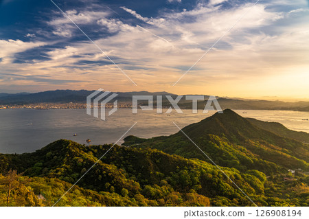 《Ehime Prefecture》Sunset over the Kurushima Straits and the view from Kirosan Observatory 126908194