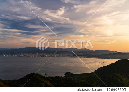《Ehime Prefecture》Sunset over the Kurushima Straits and the view from Kirosan Observatory 《Ehime Prefecture》Sunset over the Kurushima Straits and the view from Kirosan Observatory 126908205