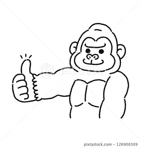 大猩猩做出好兆頭 — — 線條畫 126908309