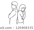 A man and a woman standing back to back with dissatisfied expressions 126908335