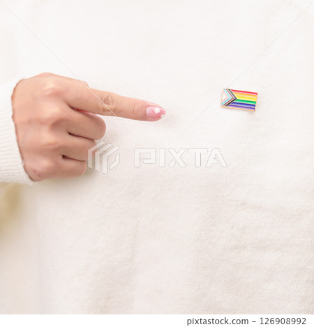 Happy pride month and LGBT or LGBTQ or LGBTQIA with rainbow flag Brooch pin for Lesbian, Gay, Bisexual, Transgender, Queer, Intersex, Non Binary, Marriage Equality Law, Pansexual and Demisexual 126908992