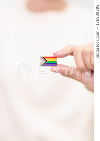 Happy pride month and LGBT or LGBTQ or LGBTQIA with rainbow flag Brooch pin for Lesbian, Gay, Bisexual, Transgender, Queer, Intersex, Non Binary, Marriage Equality Law, Pansexual and Demisexual 126908995