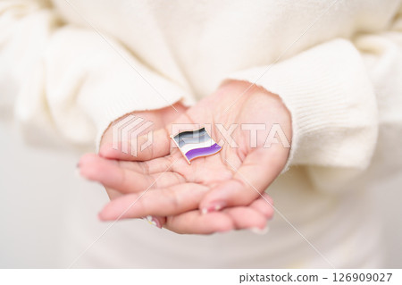 International Asexuality April Day and Happy Pride June month and LGBTQIA with flag Brooch pin for LGBTQ, Marriage Equality Law, Pansexual, Demisexual and transgender 126909027