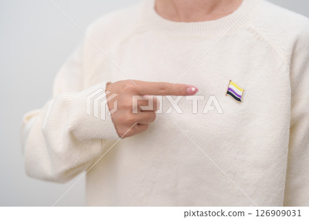 International Non Binary People July Day and Happy Pride June month and LGBTQIA with flag Brooch pin for LGBTQ, Marriage Equality Law, Pansexual, Demisexual and transgender 126909031