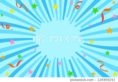 Light blue concentrated lines with paper tape and stars popping out Light blue concentrated lines with paper tape and stars popping out 126909291