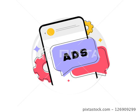 Online messenger ads, sponsored messages in public channels, bulk SMS campaigns. Automated chatbot marketing with targeted ad messaging. Mobile advertising and messenger marketing vector illustration Online messenger ads, sponsored messages in public channels, bulk SMS campaigns. Automated chatbot marketing with targeted ad messaging. Mobile advertising and messenger marketing vector illustration 126909299