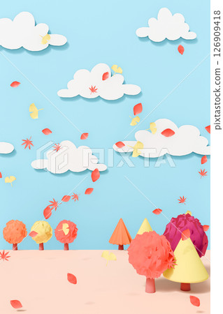 秋天的彩色樹木和落葉的 3D CG 景觀 126909418