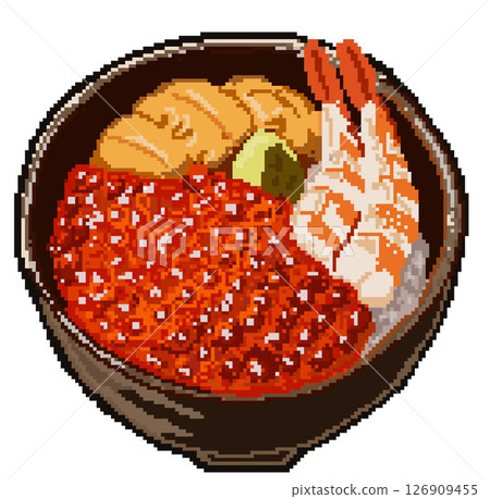 Pixel art: Seafood bowl with salmon roe, sea urchin, and shrimp Pixel art: Seafood bowl with salmon roe, sea urchin, and shrimp 126909455