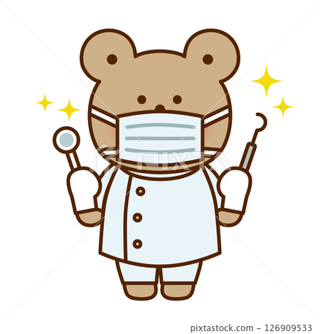 Cute illustration of a dentist bear (white coat and mask) Cute illustration of a dentist bear (white coat and mask) 126909533