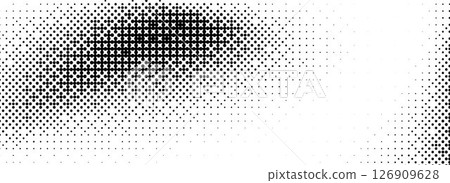 Pixelated bitmap texture. Black dither pattern wallpaper. Abstract glitch gradient pattern. 8 bit video game background. Wide raster screen backdrop. Vector halftone rasterized overlay cover 126909628