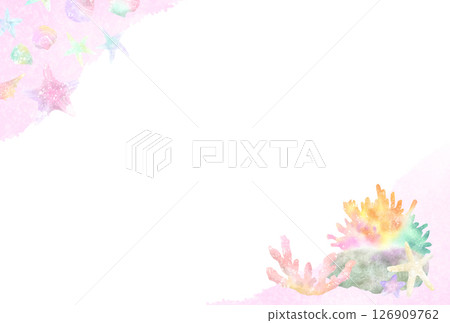 珊瑚、貝殼和海星的少女淡水彩色框架材料 珊瑚、貝殼和海星的少女淡水彩色框架材料 126909762