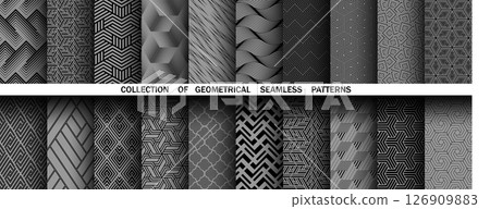 Geometric set of seamless black and gray patterns. Simple vector graphics Geometric set of seamless black and gray patterns. Simple vector graphics 126909883