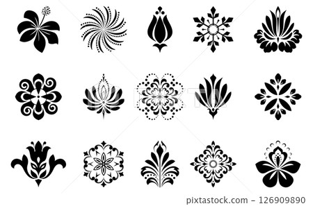 Flower icons set. Isolated elements for design. Vector graphics. 126909890